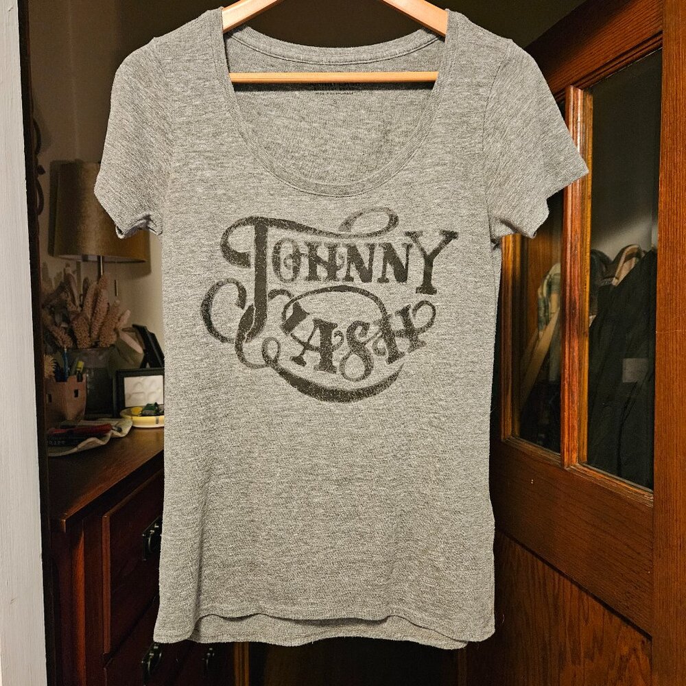 Lucky Brand Women's Johnny Cash "I Walk the Line" - Gray T-Shirt - Size Small
